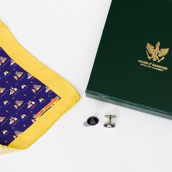 Sailboat Pocket Square & Cufflinks Set